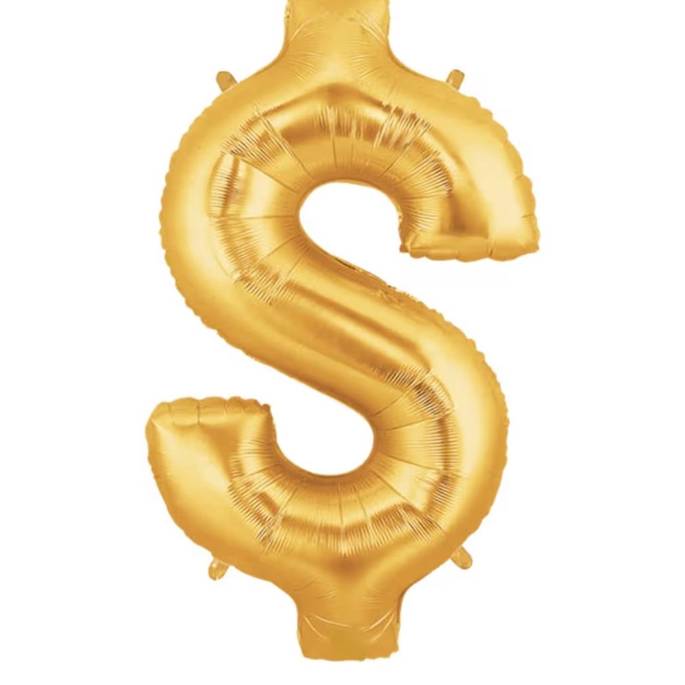 Gold “$” Foil Balloon or Letter “S” (40in.) Decoration